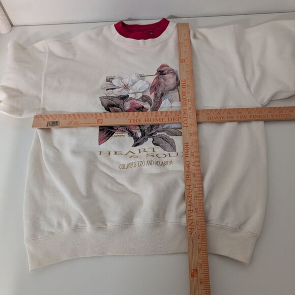 Vintage Cardinal Floral Sweatshirt Womens Size Large White Red Columbus Zoo - Picture 8 of 10